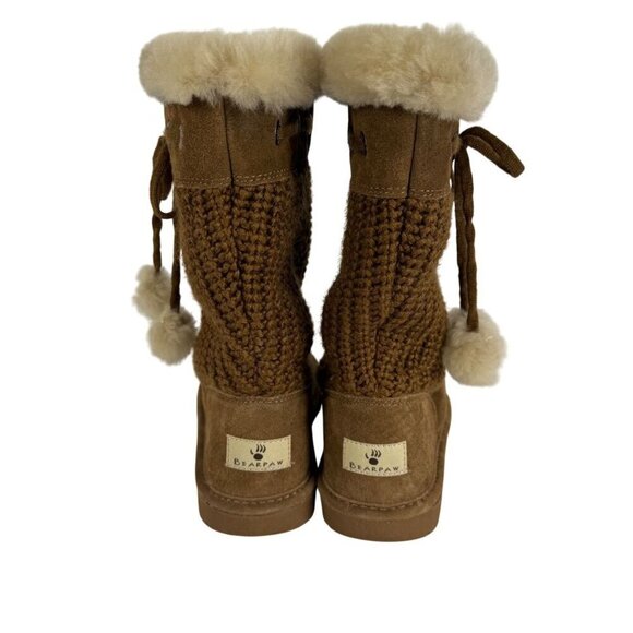 BearPaw Chestnut Brown Boots Sweater Calf Sheepskin Wool Lining Women's 7 EUC - Picture 3 of 12